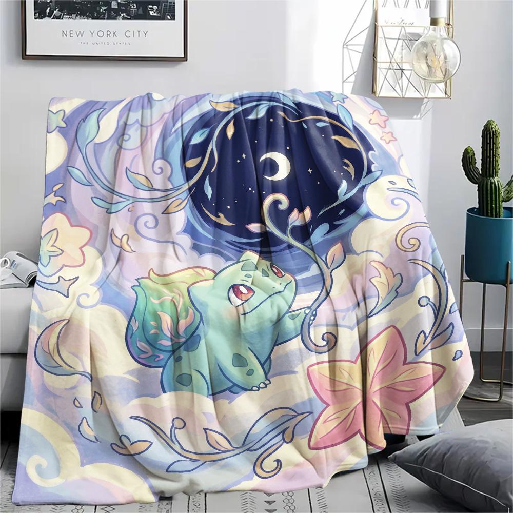 Bulbasaur Print Flannel Blanket, Ultra Soft High Quality All Seasons Warm Throw, Home Decor Cozy Blanket, Perfect Christmas Gift