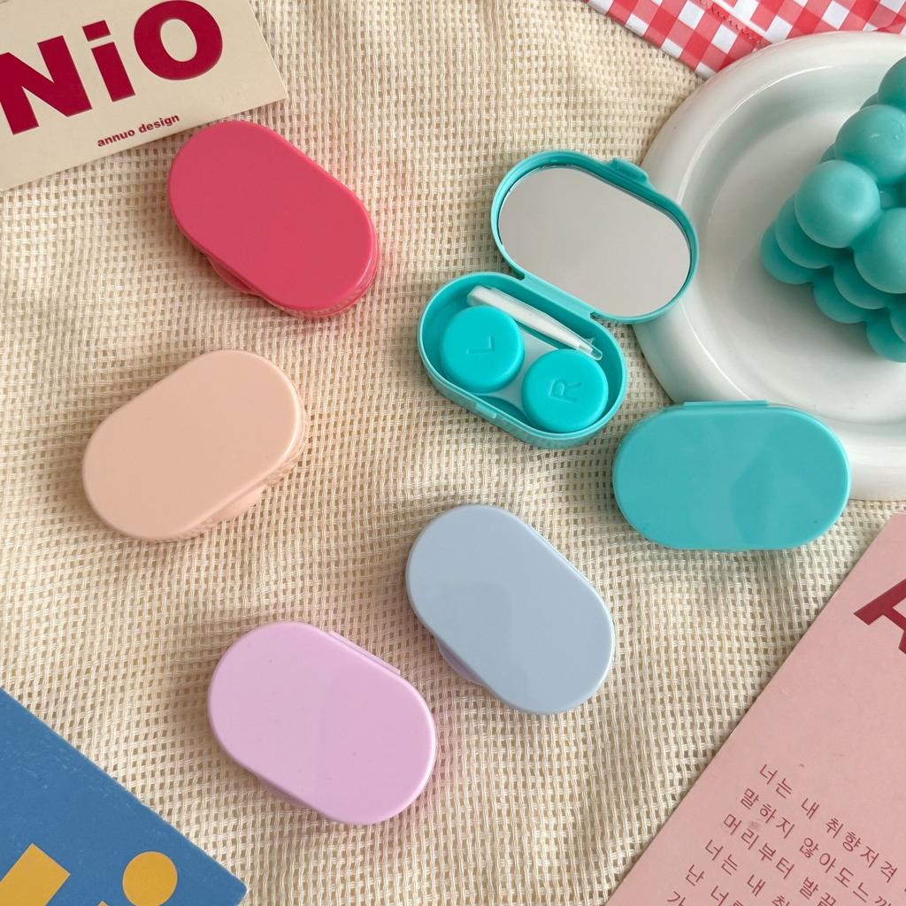 Cutie din plastic pentru lentile de contact pentru femei fată mini cutie pentru lentile de contact cu oglindă cutie pentru lentile stil retro cutie de îngrijire călătorie exterior cadou