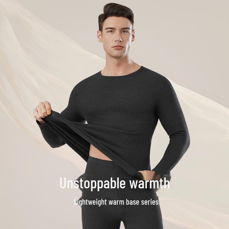 Men's 7A Antibacterial Autumn/Winter Thermal Underwear Set - Round Neck, Slim Fit