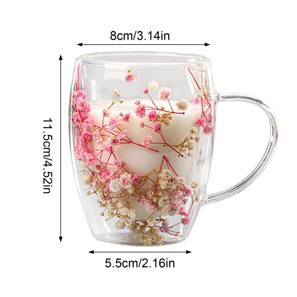 Doppelwandige Glastasse, Trockenblumen, dekorative Glas-Teetassen, doppelwandige isolierte Kaffeetassen, Blumen, doppelt isolierte Milchtasse