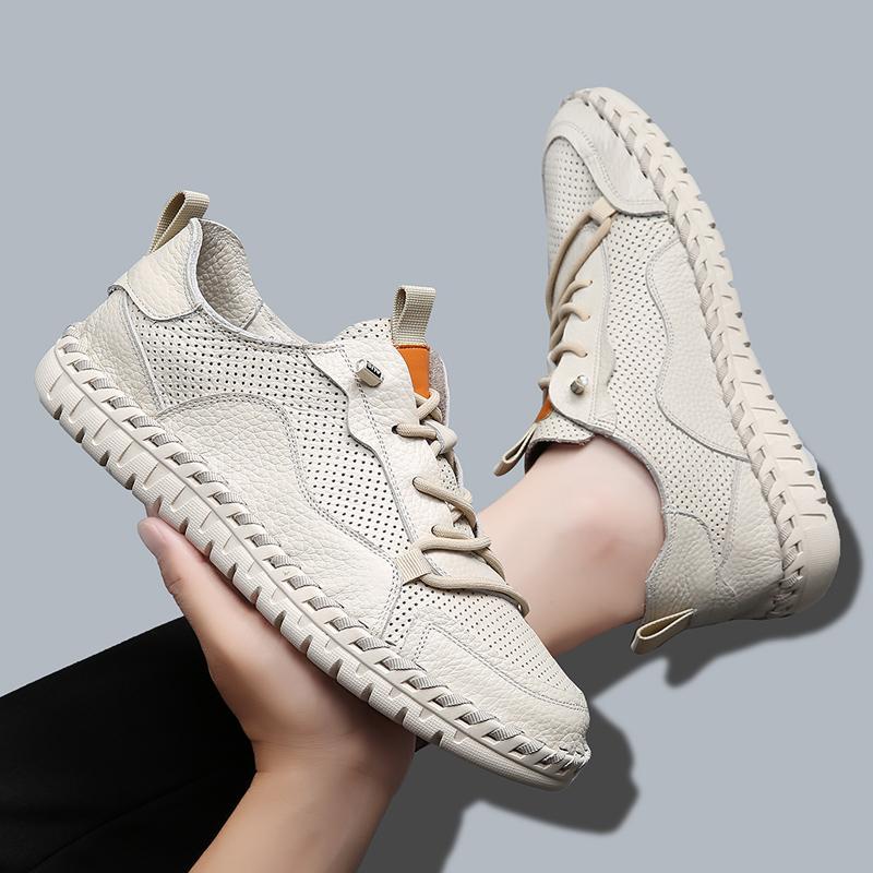 Autumn Handmade Genuine Leather Shoes Casual Men Shoes Design Fashion Sneakers Man Loafers Soft-soled Flat Driving Shoes