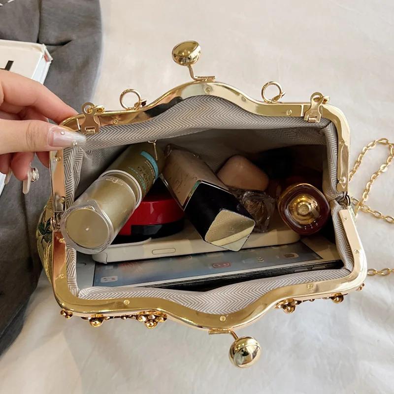 Genți de umăr cu cristale brodate pentru femei, geantă de mână aurie și argintie, genți de mână de înaltă calitate, la modă