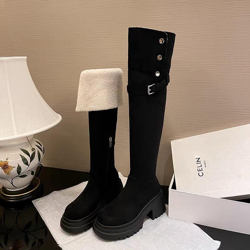 

2025 autumn and winter new retro western boots women s velvet knee boots brown thick-soled Maillard knight boots 40