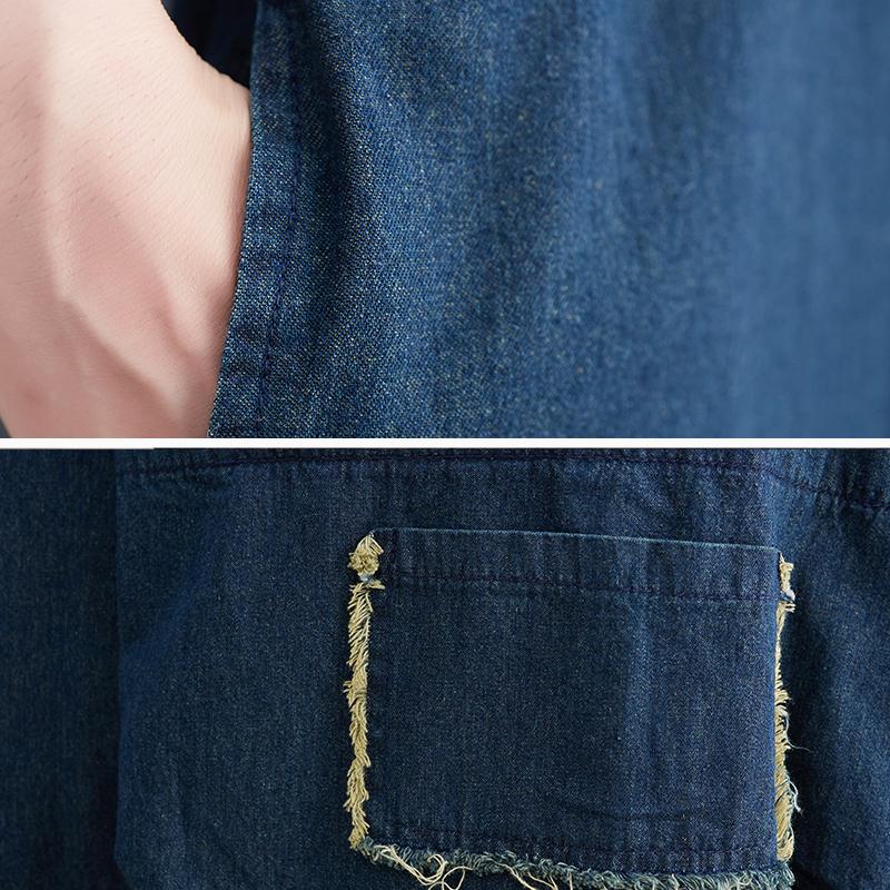 Dimanaf 2023 Women Plus Size Summer Dress Solid Fashion Casual Denim Basic Long Dress Cotton Vintage Loose Blue Clothing