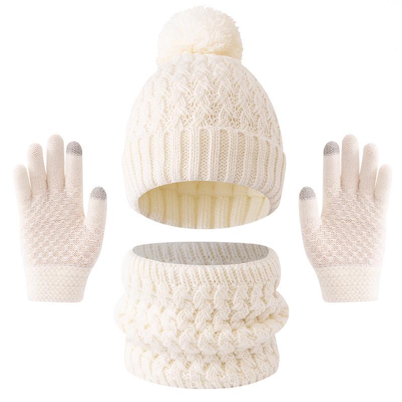 Europäisches & Amerikanisches Kinder Herbst/Winter Plus Samt Bommelmützen, Schal & Handschuhe Set