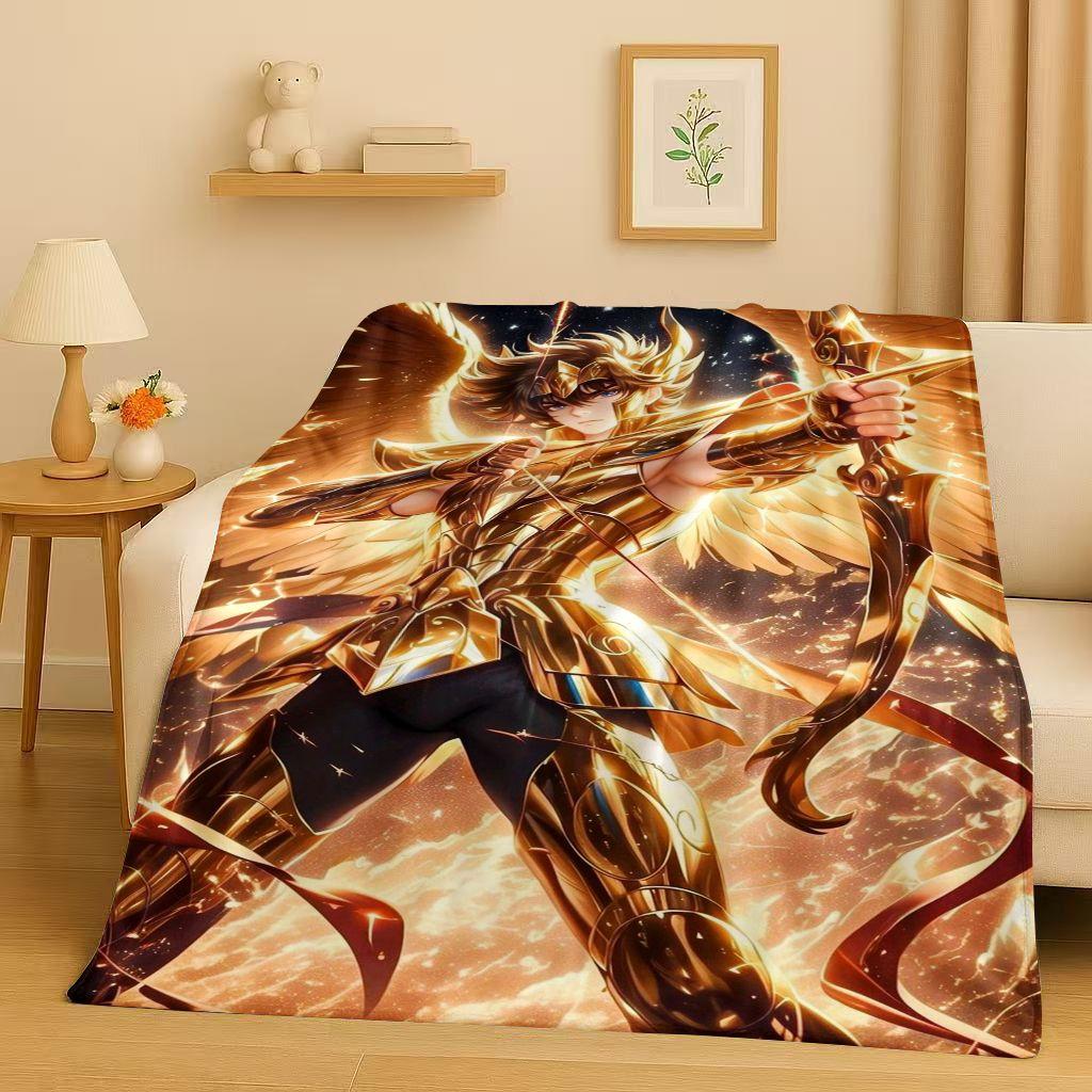 Classic Saint Seiya Shiryu Athena Cartoon Flannel Blanket,Ultra Soft Warm Plush Throw for Home Bedroom Bed Sofa Cover Travel Kid