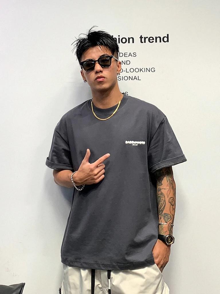 New Front and Back Letter Printed Short Sleeved Men's Summer Trend 100% Pure Cotton High-quality Round Neck Fitness T-shirt