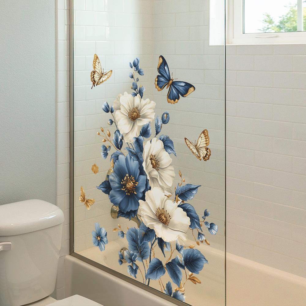 1 Stück Kreative Blaue Blume Schmetterling Wandaufkleber Zimmer Schlafzimmer Wohnzimmer Zuhause Hintergrund Verschönerung Dekoration Aufkleber