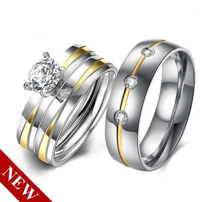 Madingi nerūdijančio plieno porų žiedai vyrams ir moterims, inkrustuoti baltais cirkoniais (CZ), pažado žiedai, vestuviniai papuošalai, Valentino dienos dovana