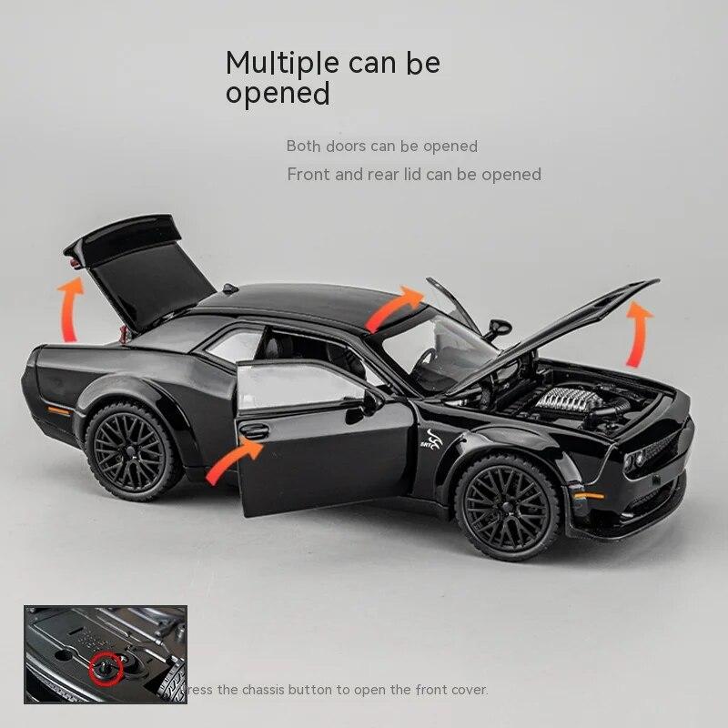 Dodge Challenger Hellcat Toy Car for 1: 32 Scale Die Cast Metel Cars Toy Pull Back Hellcat Model Cars with Sound and Light