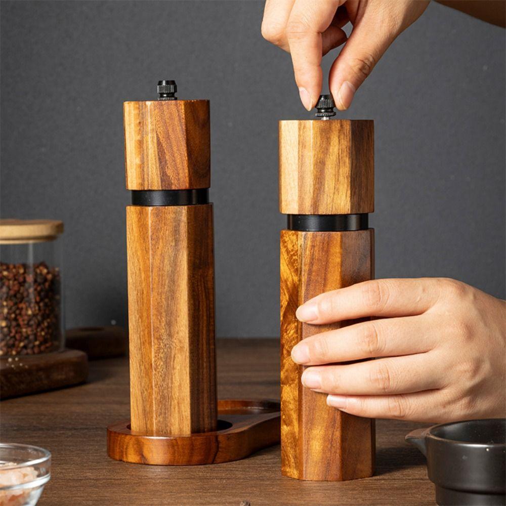Acacia Wood Pepper Spice Mill Portable Handheld Salt Grinder  Kitchen Accessories