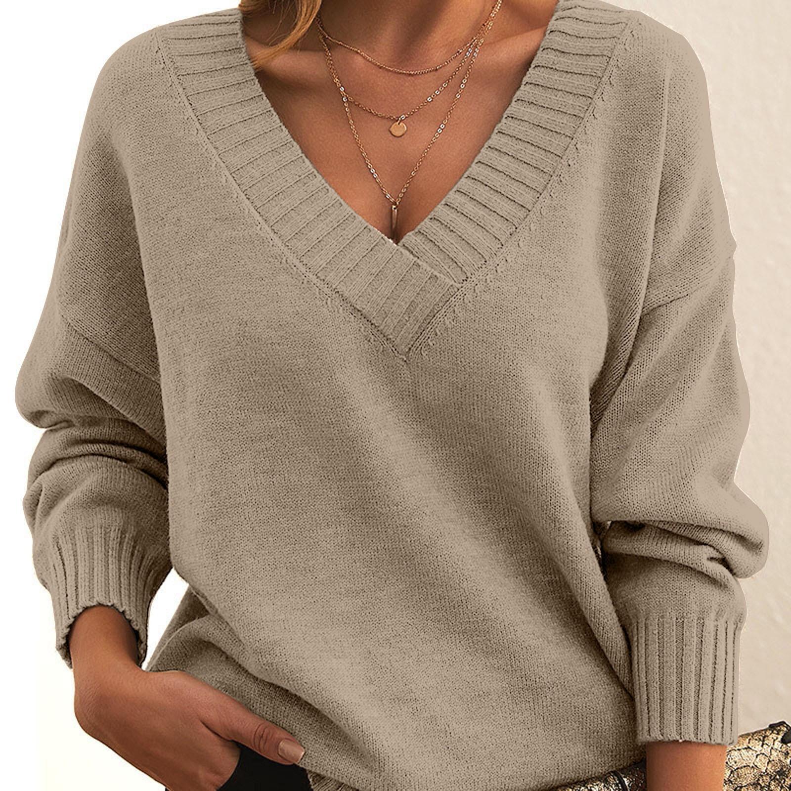 

Женский модный повседневный однотонный свитер, комплект с круглым вырезом, теплый свитер с длинными рукавами XL бежевый