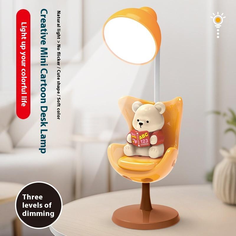 Cartoon Cute Bear Usb Charging Led Table Night Light Three-Speed Adjustable Child Eye Protection Warm White Desk Lamps Ornaments