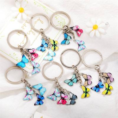 Pendant Accessories Chain Keychain Colorful Butterfly Keychain Crystal Key Key Ring Oil Necklace