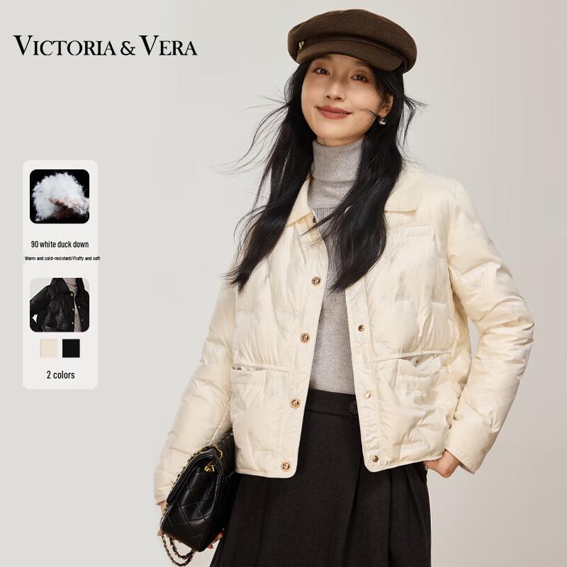 

VICTORIA&VERA Women s Knit Panel Down Jacket with Lapel L