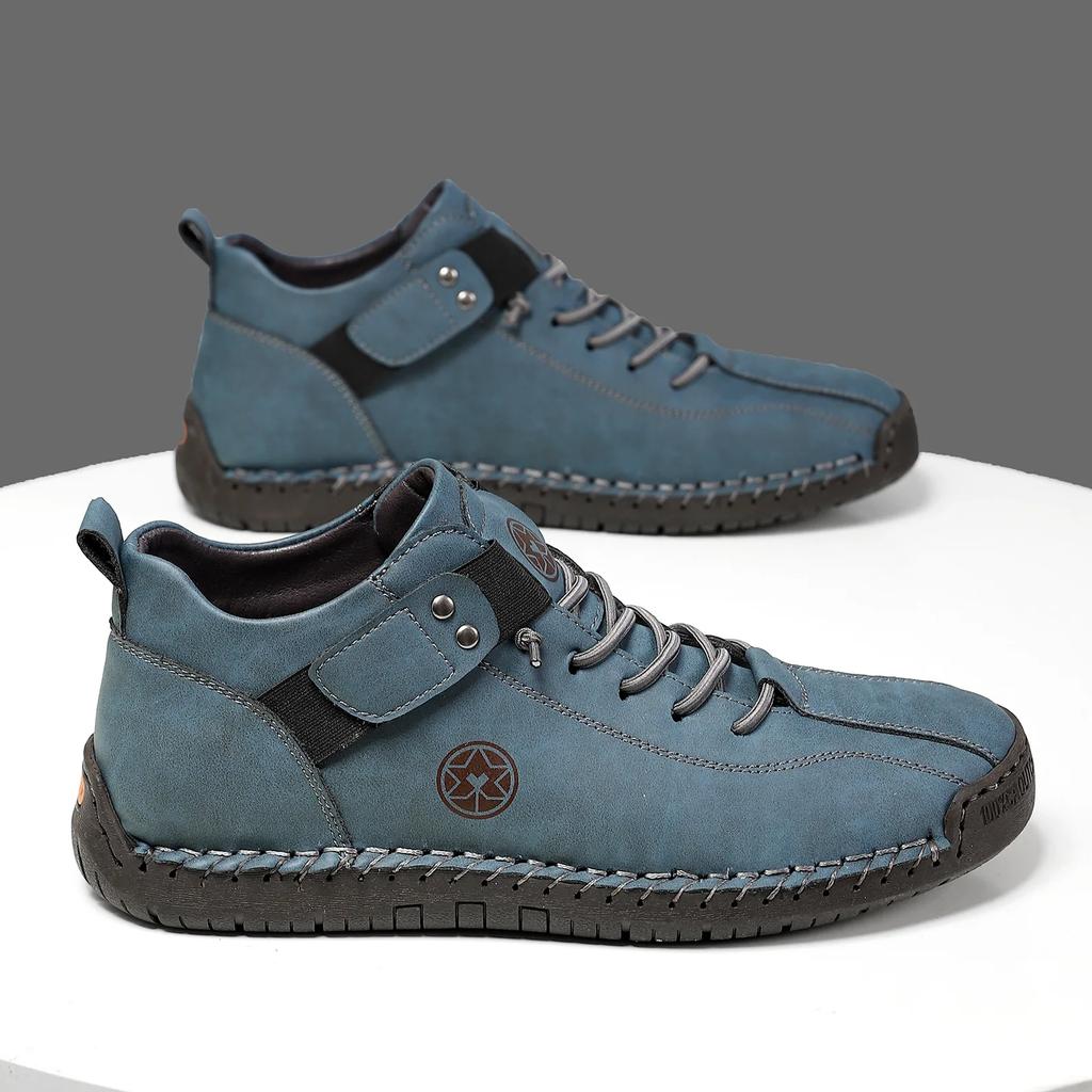 Fashion New 2025 Design Men's Leather Sneakers Man Breathable Leather Shoes Handmade Leather Casual Men Shoes Men Ankle Boots Outdoor