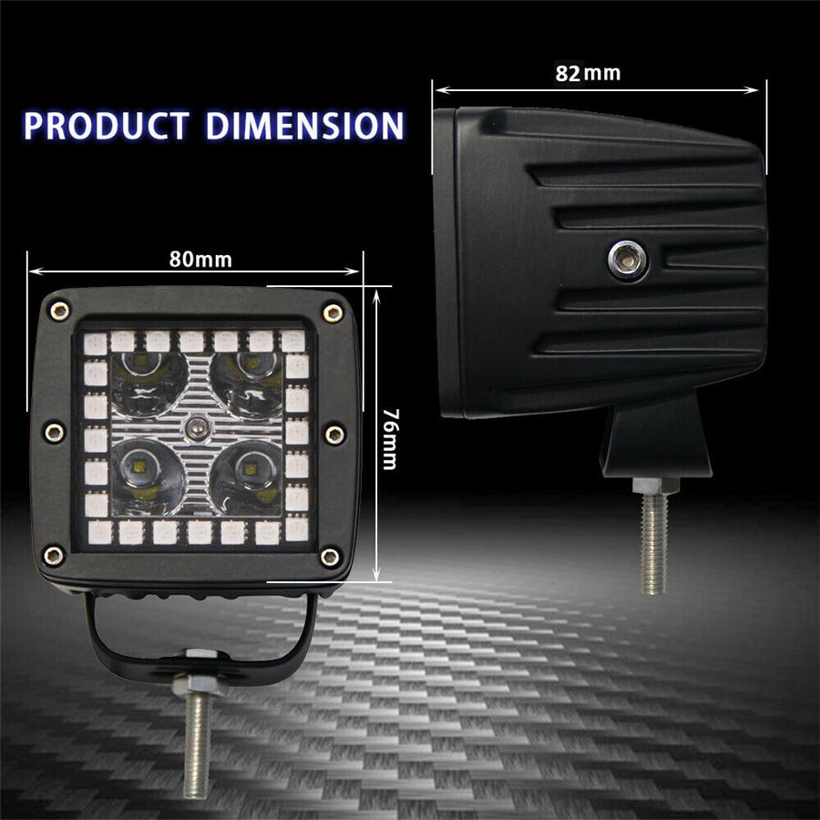 Pair 3x3inch 24W Spot Cube Pods Led Work Light Bar with RGB Angel Eyes