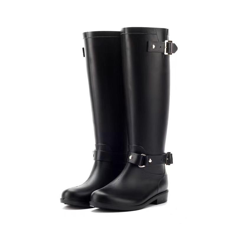 Fashion High Rain Boots Buckle Red Zipper Water Shoes Women's Waterproof Martin Boots Rain Shoes Snow Boots Locomotive Boots