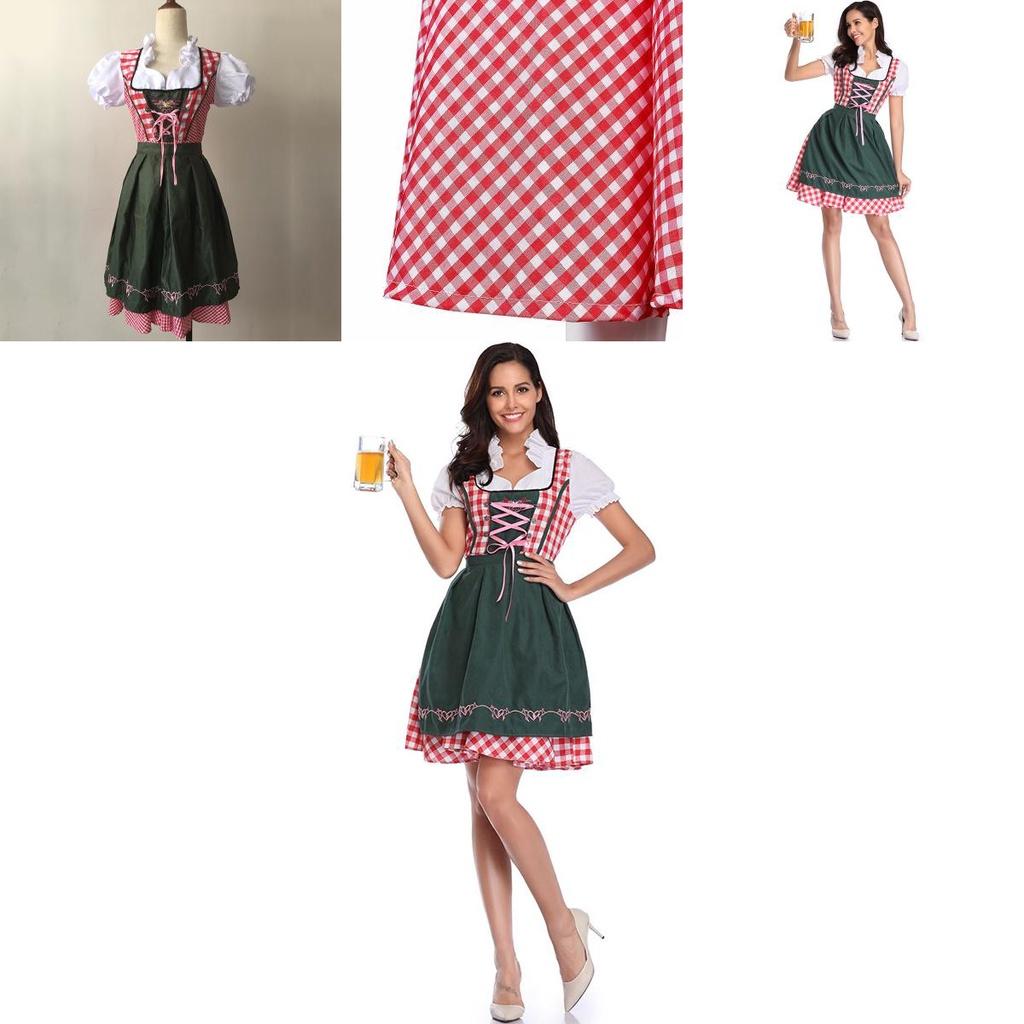 Elegant Women Oktoberfest Dress With Bavarian Dirndl Costume And Puff Sleeves
