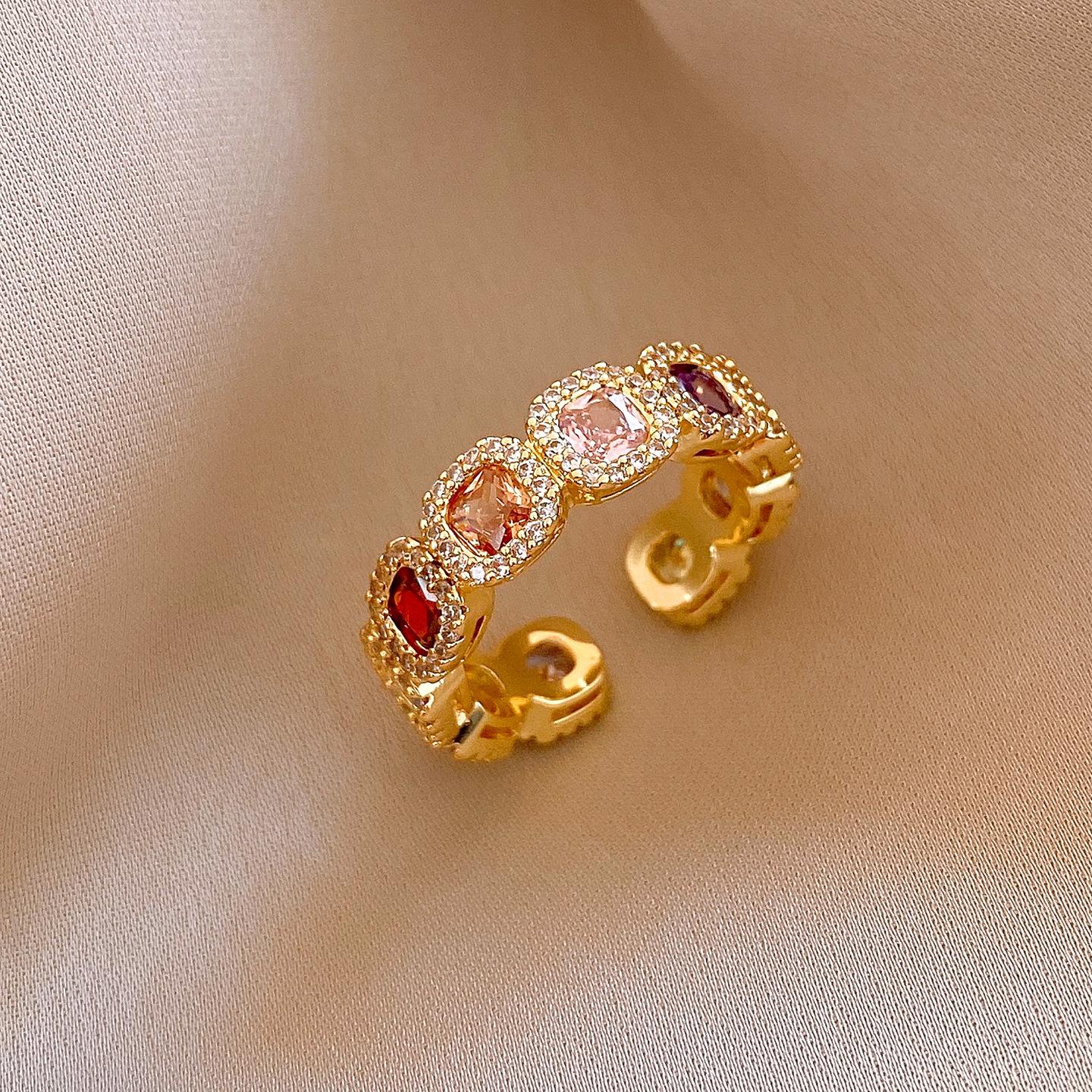 

Vintage Zircon Square Round Open Ring: Luxury Fashion Retro Jewelry for Index Finger
