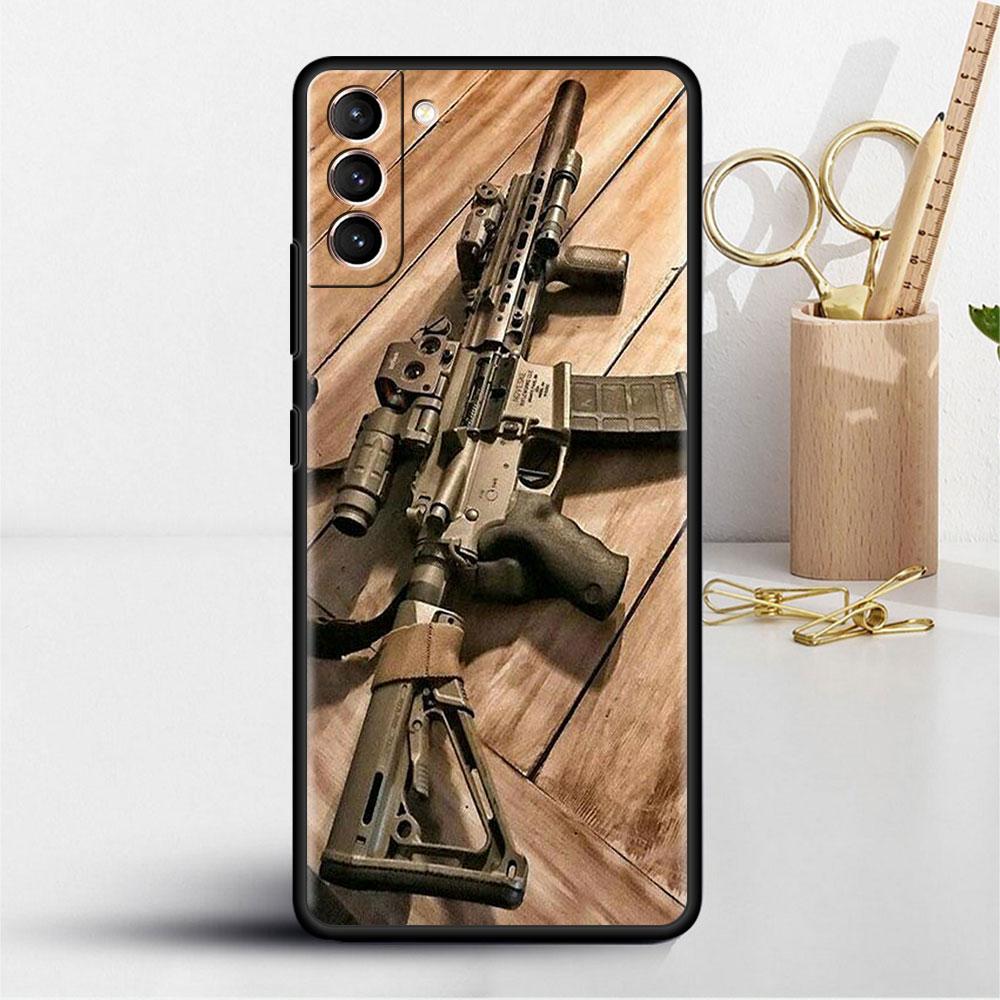 AK47 Handgun Gun BUllets Soft Case For Samsung Galaxy S22 S20 FE S21 S10 S9 Plus S8 Note 20 Ultra 10 Lite Phone Cover Shell