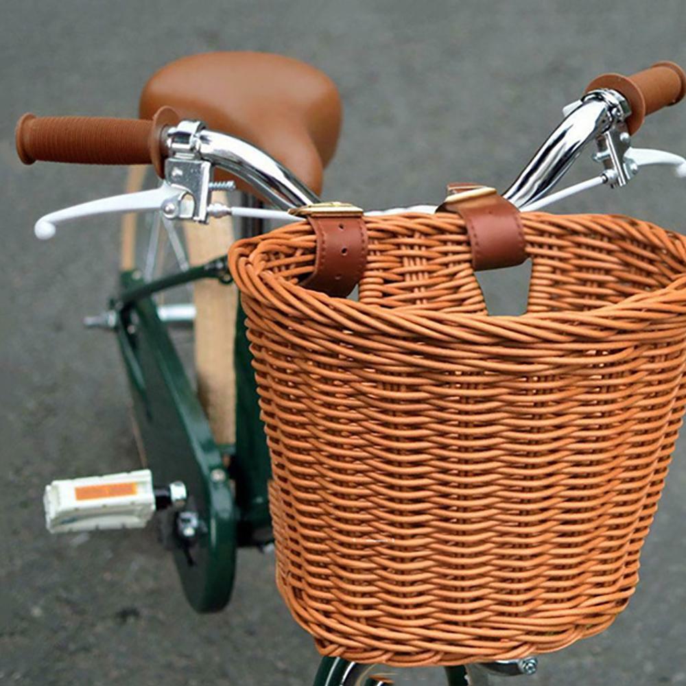 Retro Bike Basket Wicker Woven Bicycle Front Handlebar Storage Basket Durable