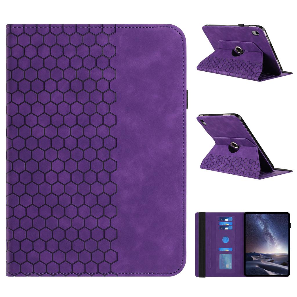 Leather Case For iPad mini (2024) / (2021) Rotatable Honeycomb Imprinted Shockproof Tablet Cover with Stand