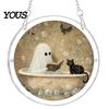 Acrylic Halloween Decoration Suncatcher Jigsaw Puzzle Set, Spooky Ghost Floral Meadow Window Hanging Ornament with Metal Lightweight Frame