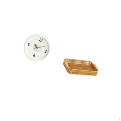 Modern Woven Wall Clock Basket Decorative Quiet Large Numerals Fruit Serving Bowl for Home Office