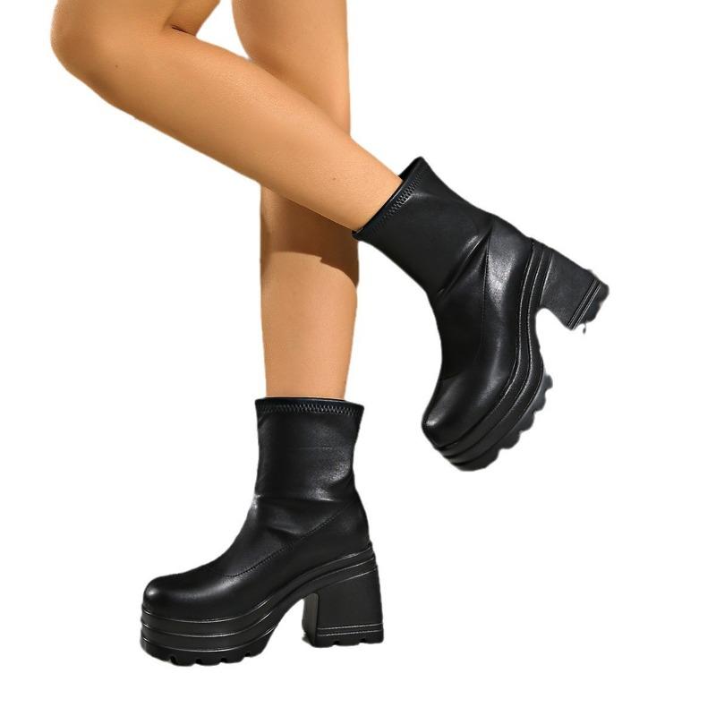 Large Size Wish High Heels Classic Simple Thick Heel Round Head Martin Boots Short Boots Women's