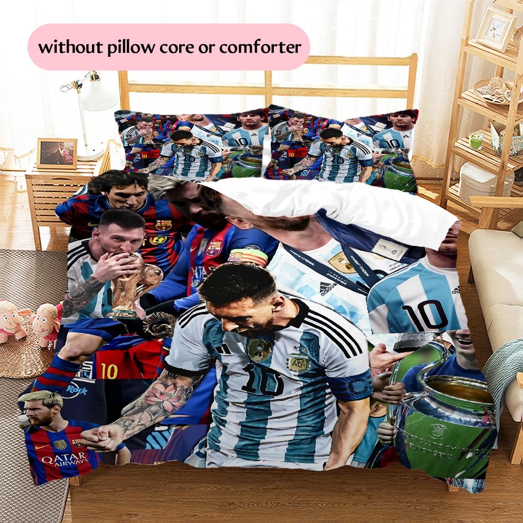 Messi Pattern Bedding Home Decoration Birthday Gift (1 * duvet cover + 2 * pillowcase, without core)