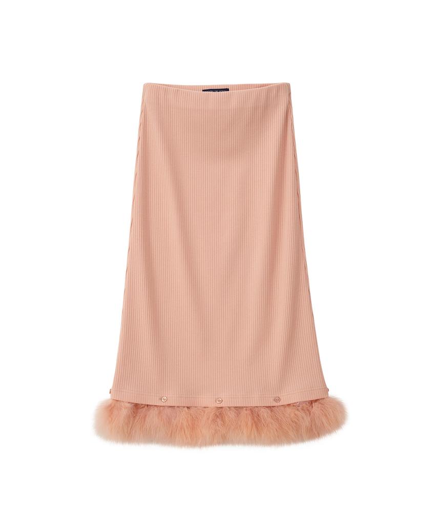 Salon De Yon Fur Trimming Skirt_ Peach