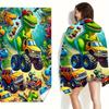 A Delightful Microfiber Beach Towel Featuring Playful Dinosaurs And Cool Cars! Bursting with Vibrant Colors And Lively Scenes