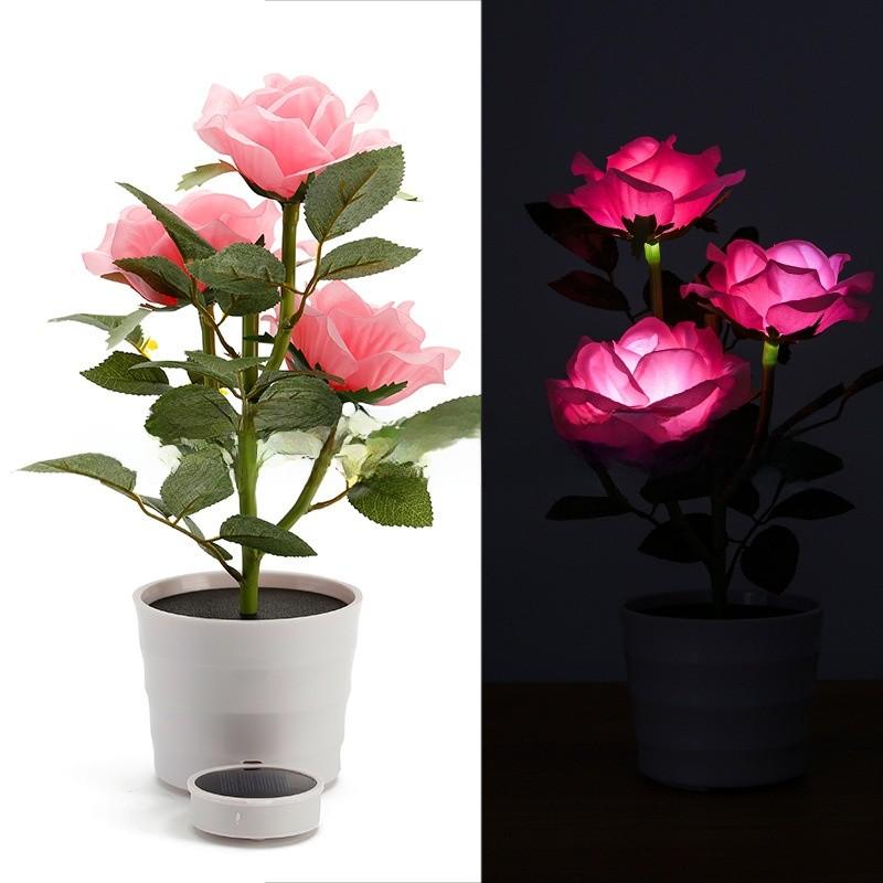 Solar Rose Garden Led Lamp With 3d Illumination For Patio And Garden Decor