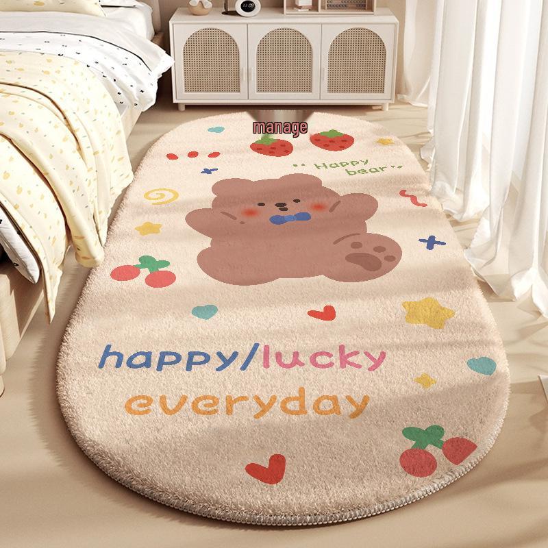 Tecknad Imitationskashmir Halkfri Fläckresistent Sängbordsmatta för Barn