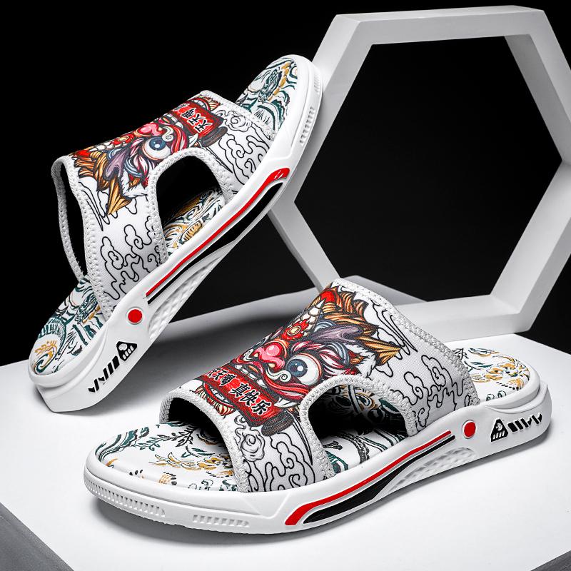 Fashion CYYTL Mens Slippers Printed Casual Summer Sandals Leather Fashion  Outdoor Beach Slides Male Shoes Platform Fisherman Flip-Flops