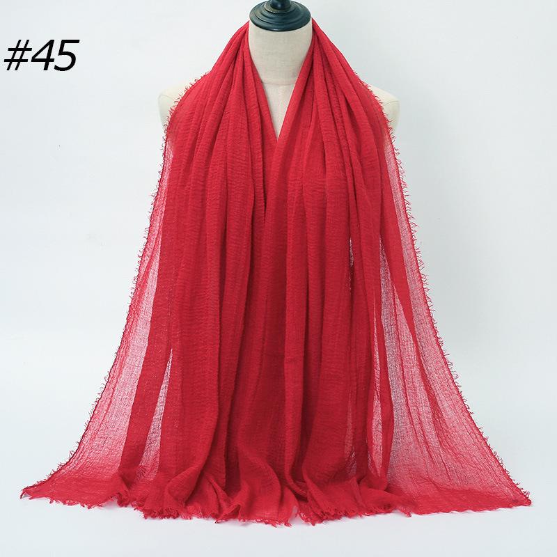 New Pleated Monochrome Cotton Solid Color Scarf, Naturally Pleated Human Cotton Hair Beard Edge Large Size Women's Headscarf B