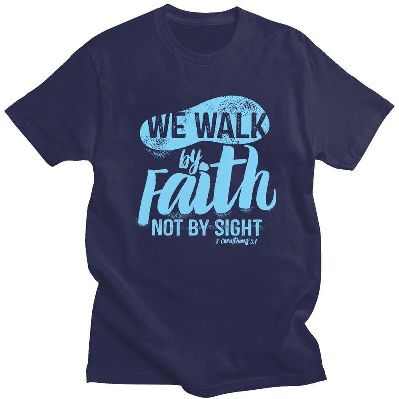 Custom Vintage Walk By Faith Not By Sight T Shirts Men Tshirt Casual Tee Tops Pure Cotton Oversized Tshirts Gift