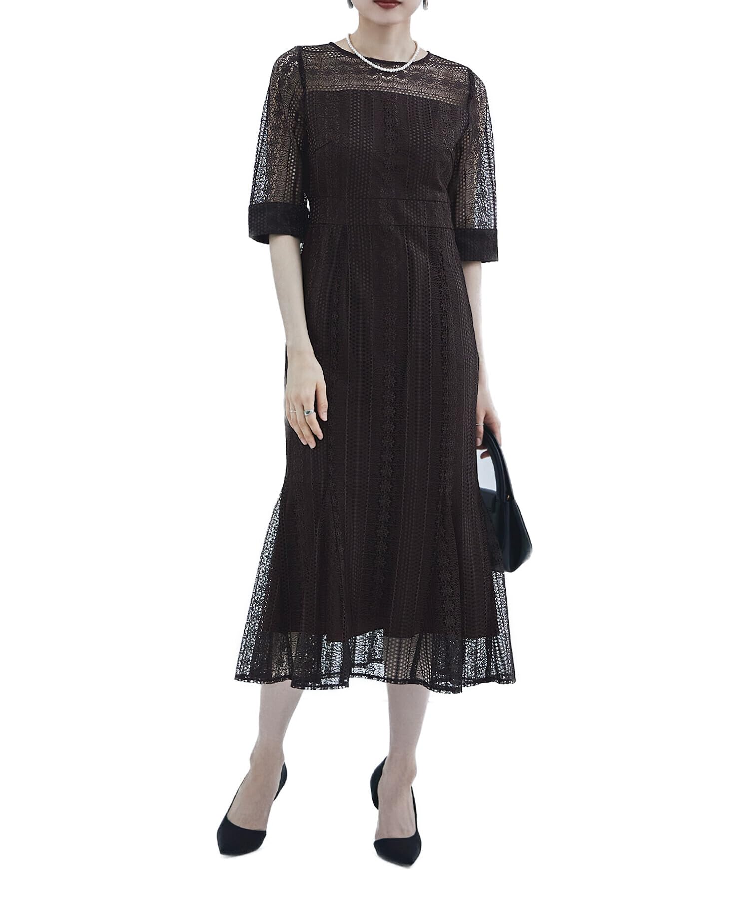 

Свадебное платье русалка с кружевной вставкой и лентой на спине, Платье, Кружево, Угольный,