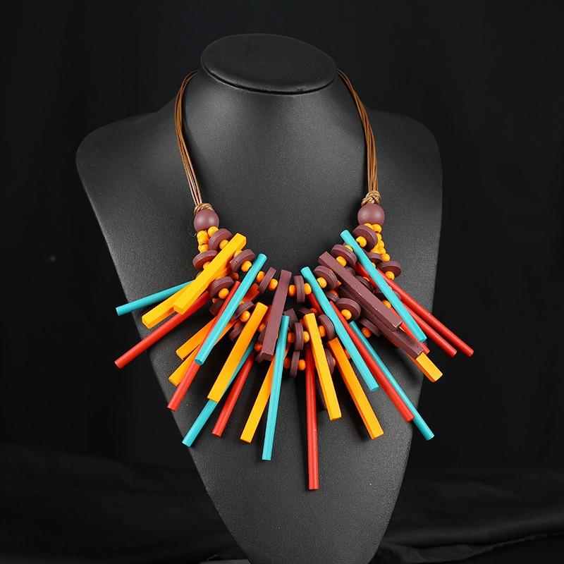 Handmade super exaggerated bohemian wood bead necklace music festival stage catwalk retro personalized vacation accessories