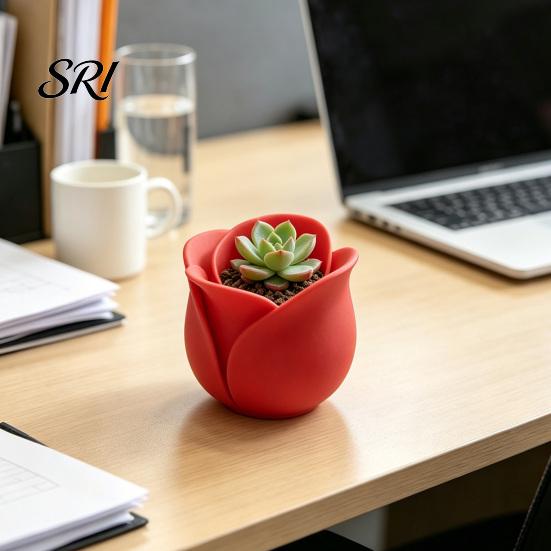 Unique Rose Design Planter 3D Printed Shaped Mini Flower Pot for Succulents Herbs Small Decorative Plant Container Plants Cute Tiny Cactus Office Home