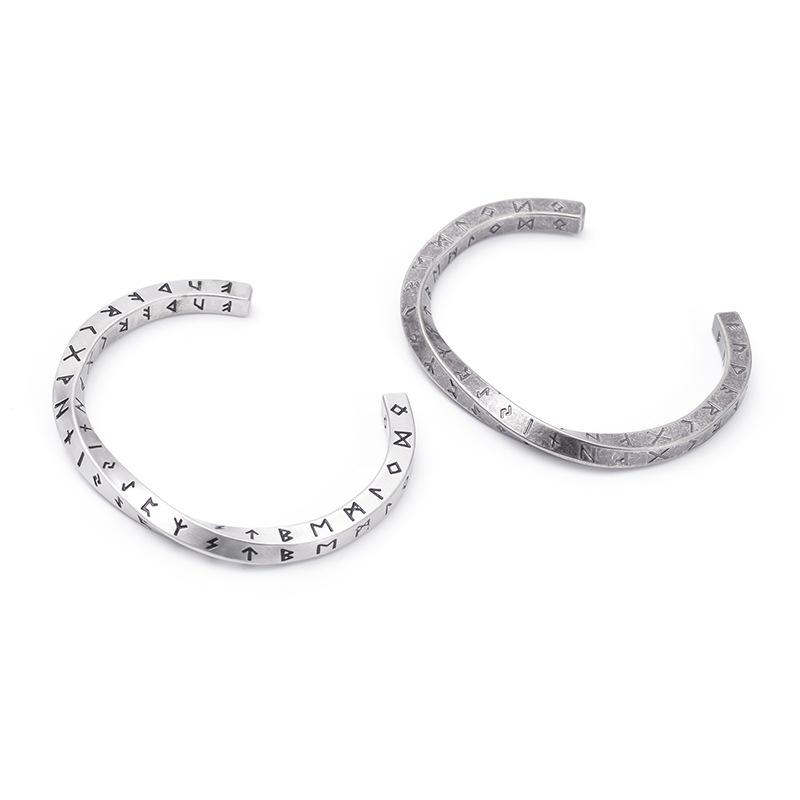 Fashion Creative Twisted Four Sided Viking Rune Open Bracelet Titanium Steel