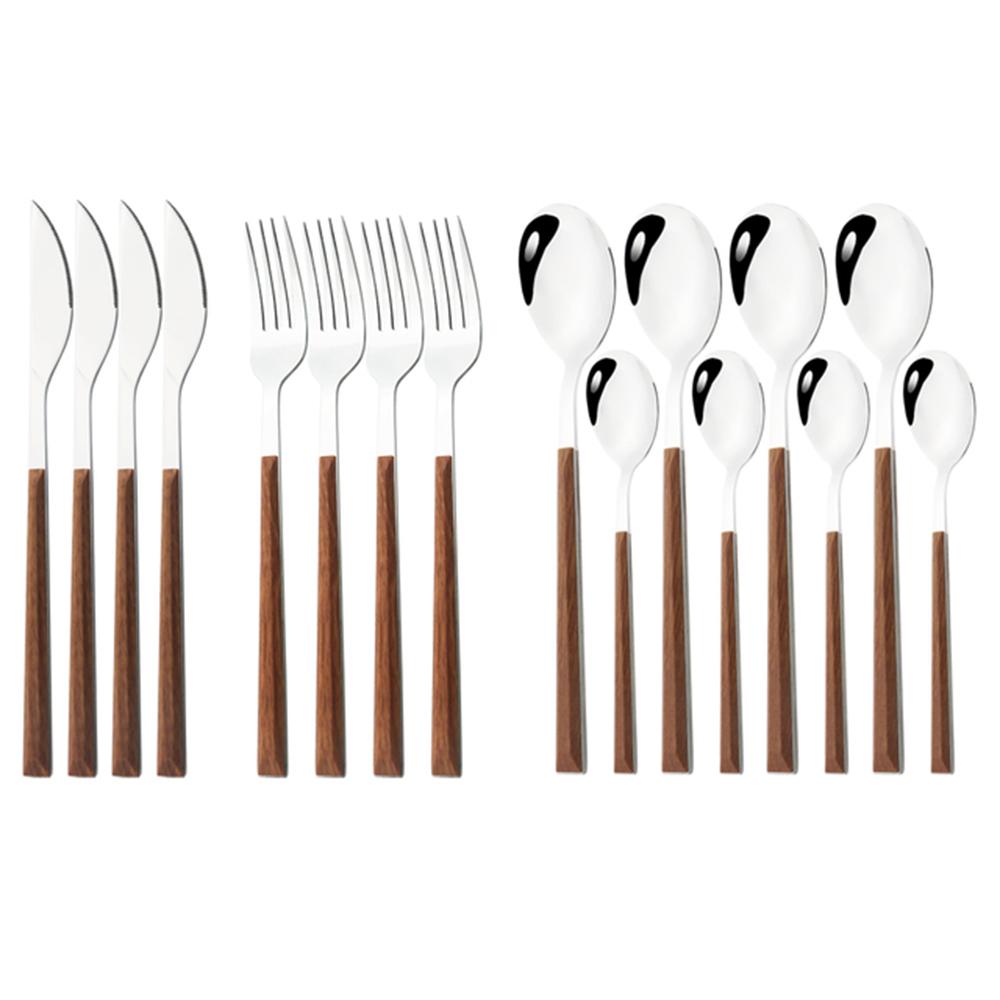 Imitation Wood Handle Cutlery Set Western Stainless Steel Tableware Set 16/24/30Pcs Kitchen Knife Fork Spoon Dinnerware Set