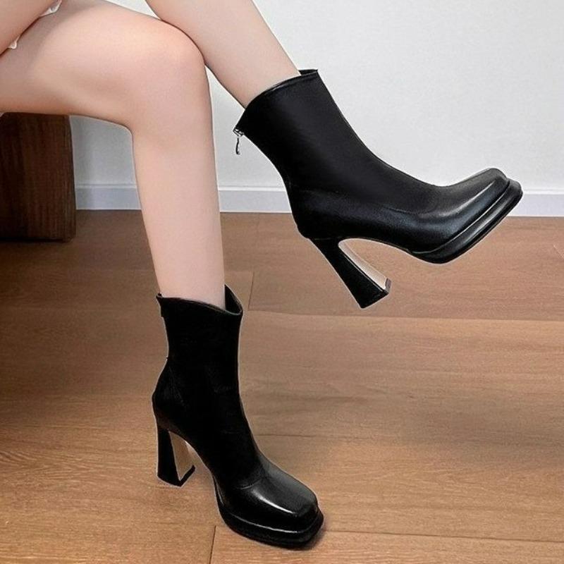 

Women Ankle High top Heels Fashion Chunky Heeled Winter Elegant Pumps New Trend Goth Woman Casual Chelsea Boots Botas 38