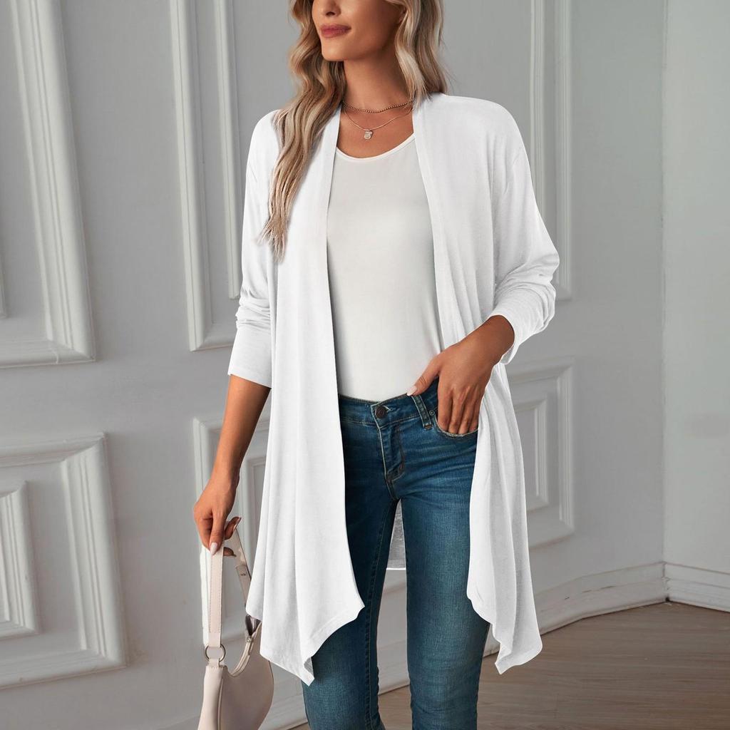 Damen-Cardigan-Oberteil, einfarbig, langärmelig, leicht, lange Jacke