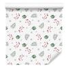 Christmas Wallpaper White, Light Gray, Coral and Green 50x1000