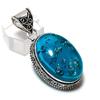 Natural Blue Amber Gemstone 925 Sterling Silver Jewelry Pendant 1.89" ETC-14412