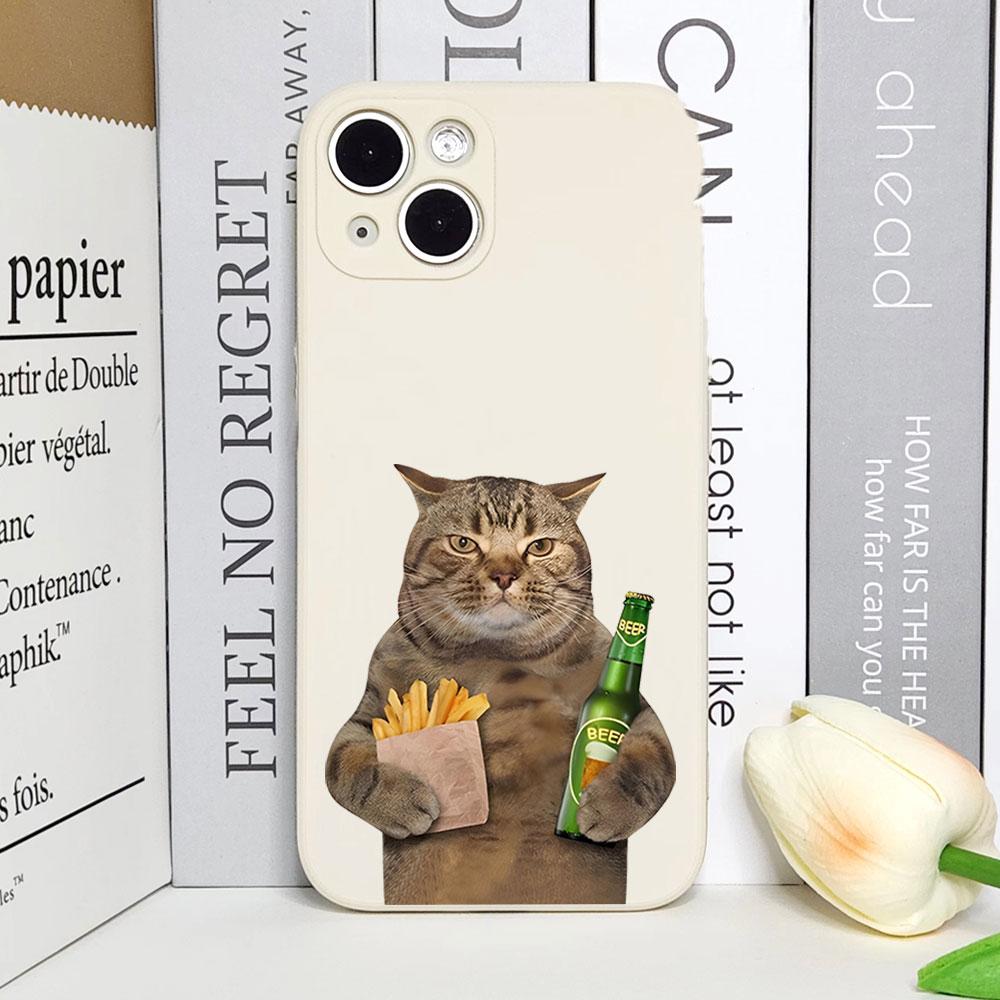 

Funny Animal Beers Cat Phone Case for IPhone 16 15 14 13 12 11 Pro Max Mini X XS 7 8Plus SE2 Soft Silicone Cover Creative Fundas For iPhone X XS