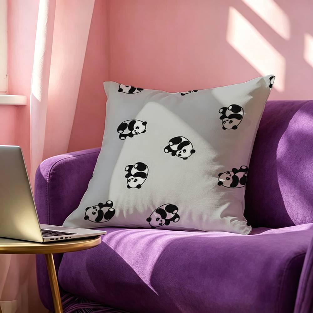 Fashionable Chibi Panda Square DoubleSided printed Pillow Case Bedroom Bedside Pillow Sofa Cushion Cover