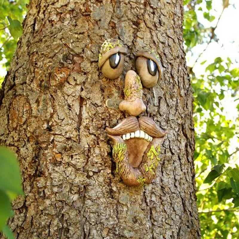 Old Man Whimsical Tree Face Statues Hugger Peeker Sculptures Easter Fairy Garden